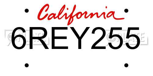6REY255 California License Plate