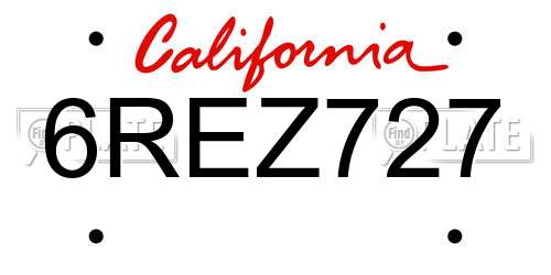 6REZ727 California License Plate