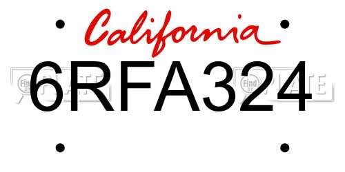 6RFA324 California License Plate