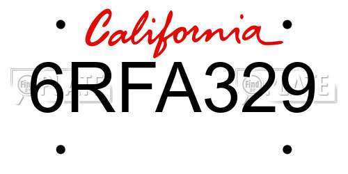 6RFA329 California License Plate