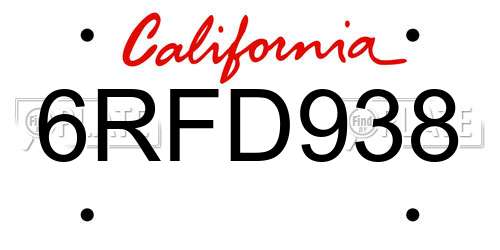 6RFD938 California License Plate