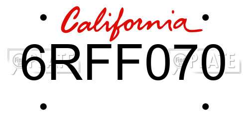6RFF070 California License Plate