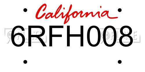 6RFH008 California License Plate