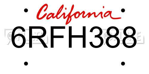6RFH388 California License Plate