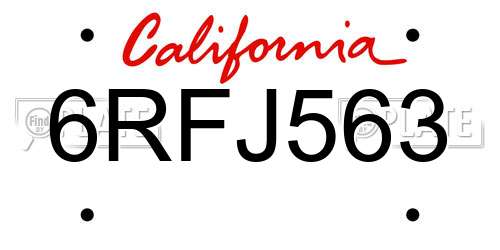 6RFJ563 California License Plate