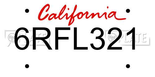 6RFL321 California License Plate