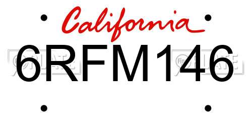 6RFM146 California License Plate