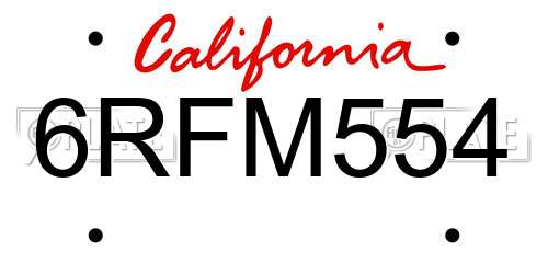 6RFM554 California License Plate