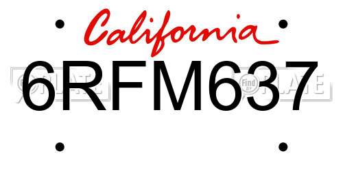 6RFM637 California License Plate