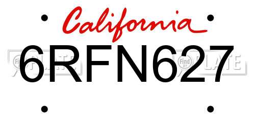 6RFN627 California License Plate
