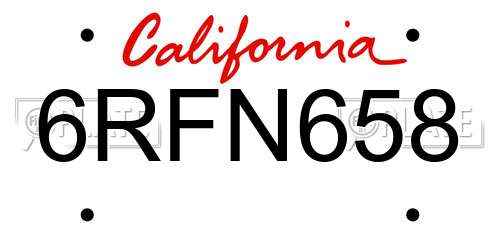 6RFN658 California License Plate