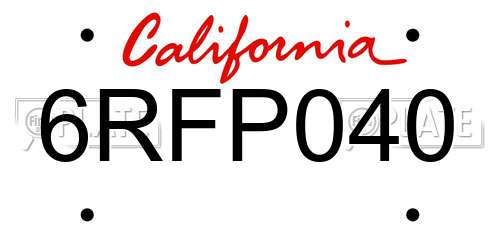 6RFP040 California License Plate