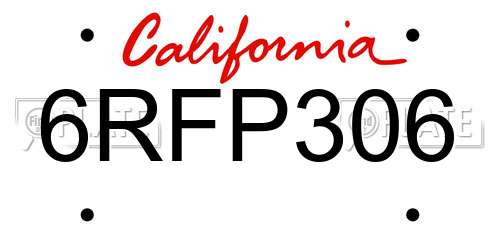 6RFP306 California License Plate