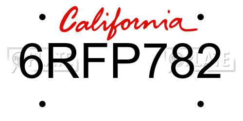 6RFP782 California License Plate