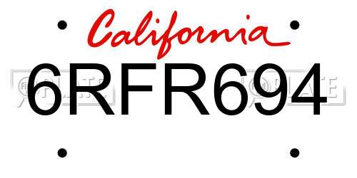 6RFR694 California License Plate