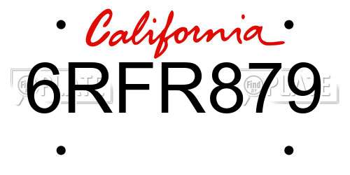 6RFR879 California License Plate