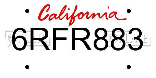 6RFR883 California License Plate