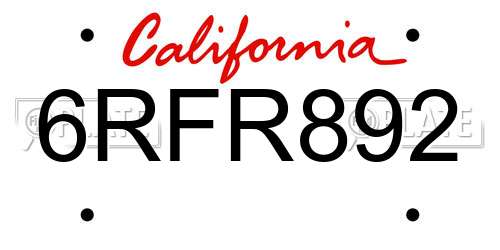 6RFR892 California License Plate