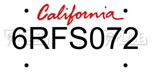 6RFS072 California License Plate