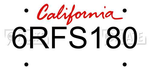 6RFS180 California License Plate