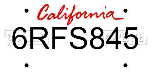 6RFS845 California License Plate
