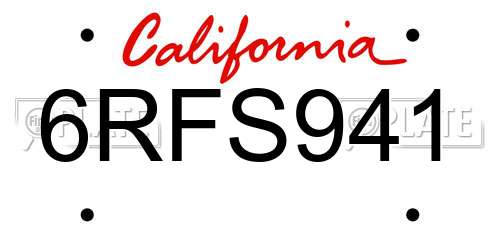 6RFS941 California License Plate