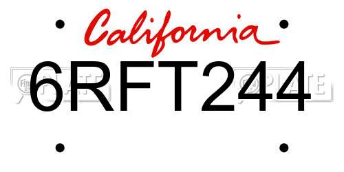 6RFT244 California License Plate