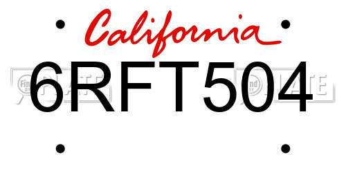 6RFT504 California License Plate