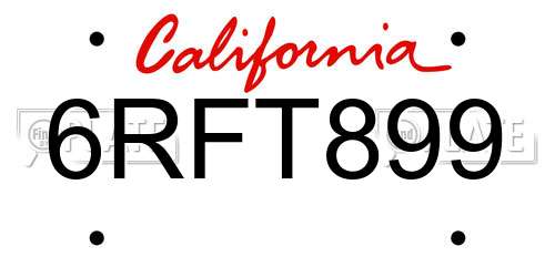 6RFT899 California License Plate