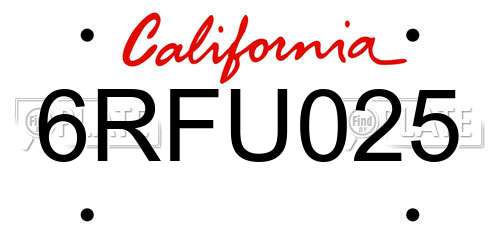6RFU025 California License Plate