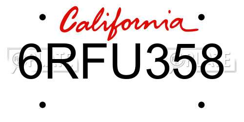 6RFU358 California License Plate