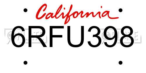 6RFU398 California License Plate