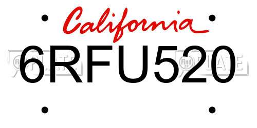 6RFU520 California License Plate
