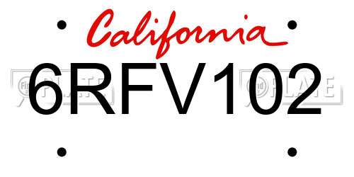 6RFV102 California License Plate