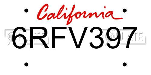 6RFV397 California License Plate