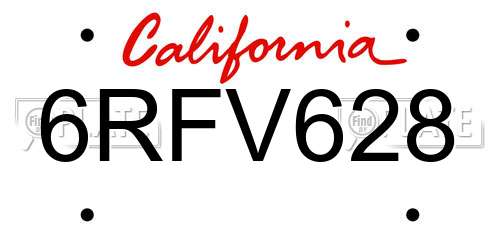 6RFV628 California License Plate