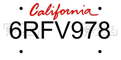 6RFV978 California License Plate