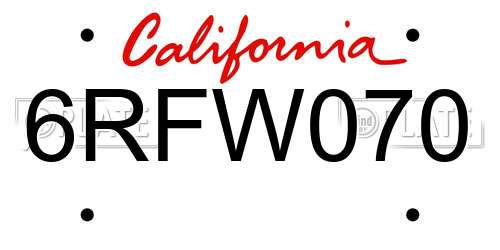 6RFW070 California License Plate