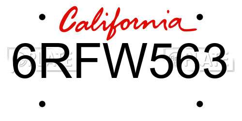 6RFW563 California License Plate