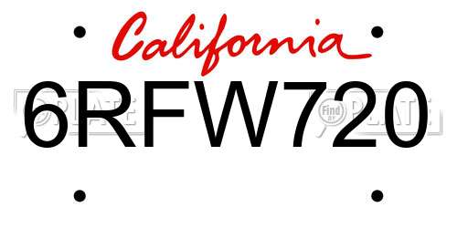 6RFW720 California License Plate