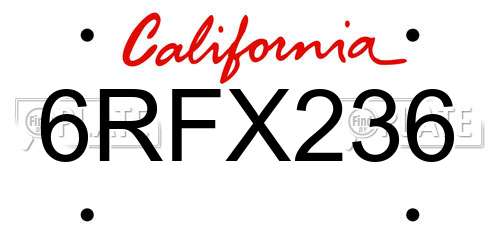 6RFX236 California License Plate