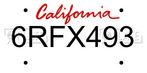 6RFX493 California License Plate