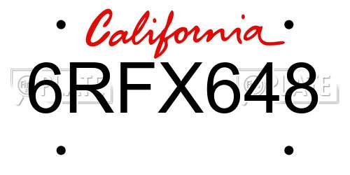 6RFX648 California License Plate
