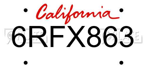 6RFX863 California License Plate