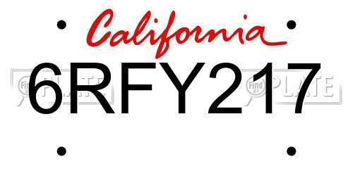 6RFY217 California License Plate