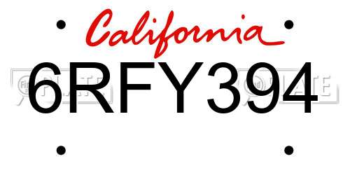 6RFY394 California License Plate