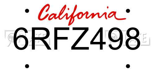 6RFZ498 California License Plate