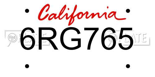 6RG765 California License Plate