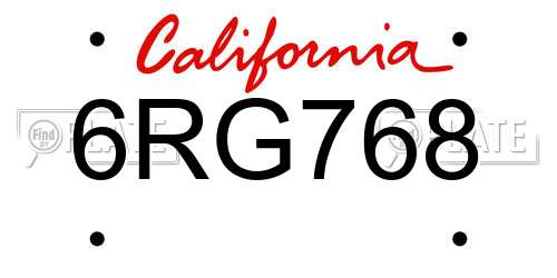6RG768 California License Plate