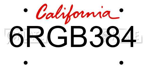 6RGB384 California License Plate